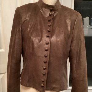 Leather Jacket - short, metallic brown